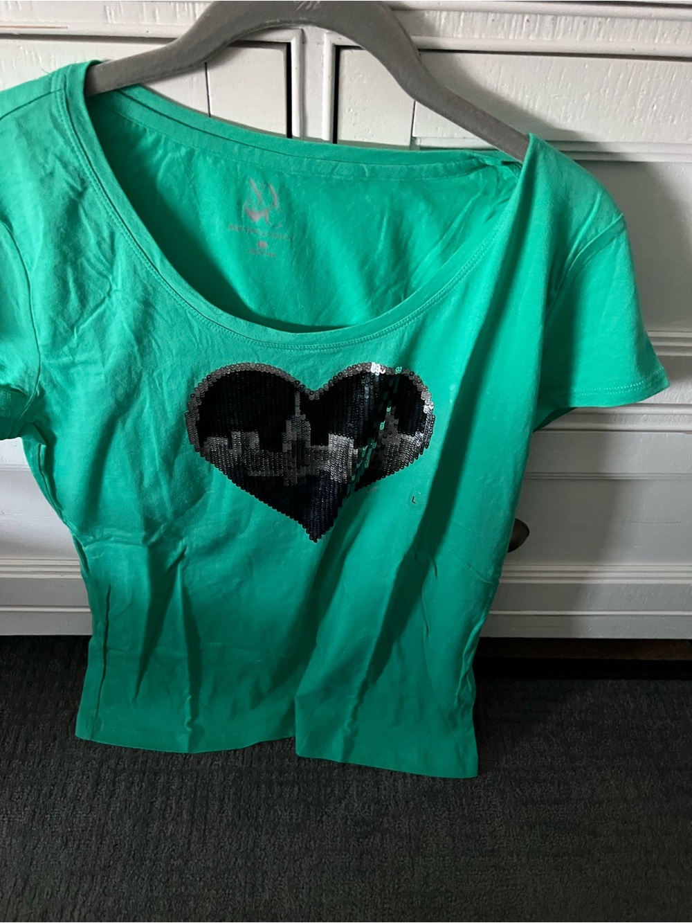Sequin Heart Tee in Bright Teal NYC